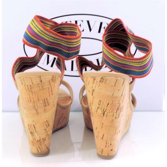 Steve Madden Roper Platform Wedge Sandal Heels Nude Bright Multi Size 9.5 - Picture 7 of 8